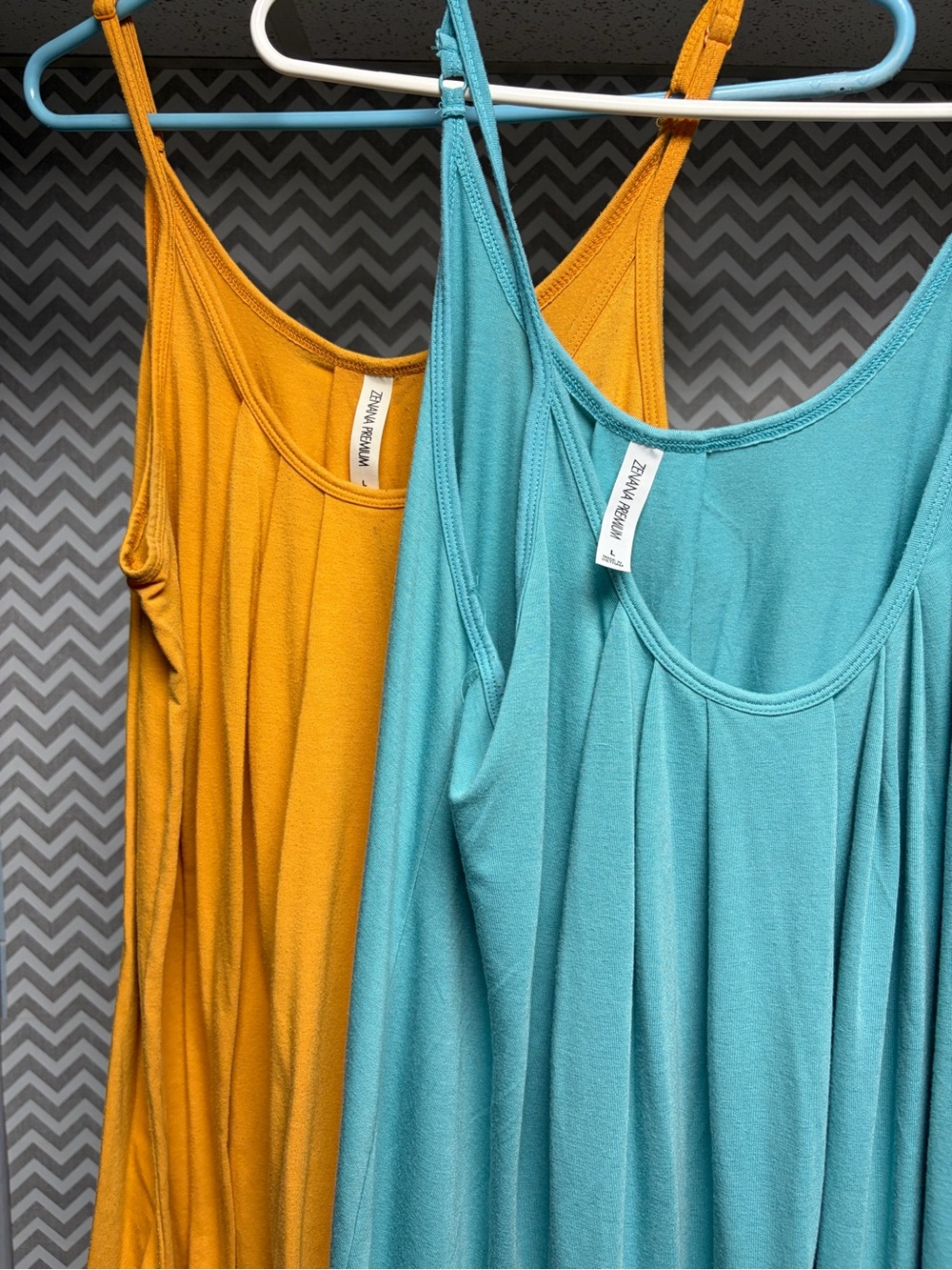 *Bundle* Zenana Premium Lightweight Spaghetti Strap Tank Top - Blue and Mustard - Picture 2 of 3
